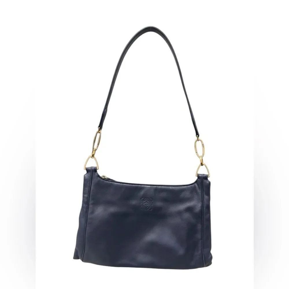 Loewe Navy Blue Supple Nappa Leather Vintage Small Baguette Shoulder Bag